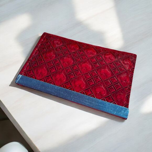 Red Hearts Retro Small New Card Wallet ID Card Holder Never used Deadstock - Picture 1 of 16